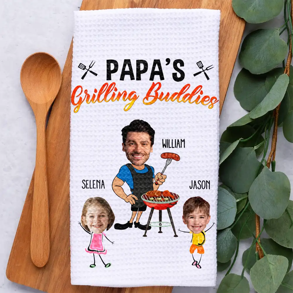 Custom Photo,Grilling,Gift For Father,Dad - Children,Funny - Custom Photo Daddy's Grilling Buddies - Personalized Kitchen Towel