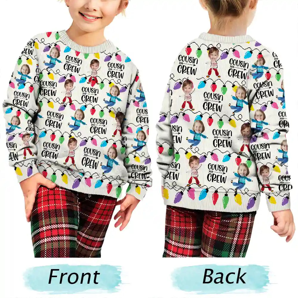 Gift For Sibling,Gift For Sisters,Gift For Brothers,Family,Christmas,Happy,Cousin - Custom Photo Funny Face Cousin Crew - Personalized Unisex Ugly Sweater
