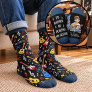 Christmas,Gift For Men,Gift For Yourself,Gifts For Him,Guitar,Happy,Music,Top Market,Vector - Gift For Guitar Lovers - Personalized I'd Rather Be Playing My Guitar Socks