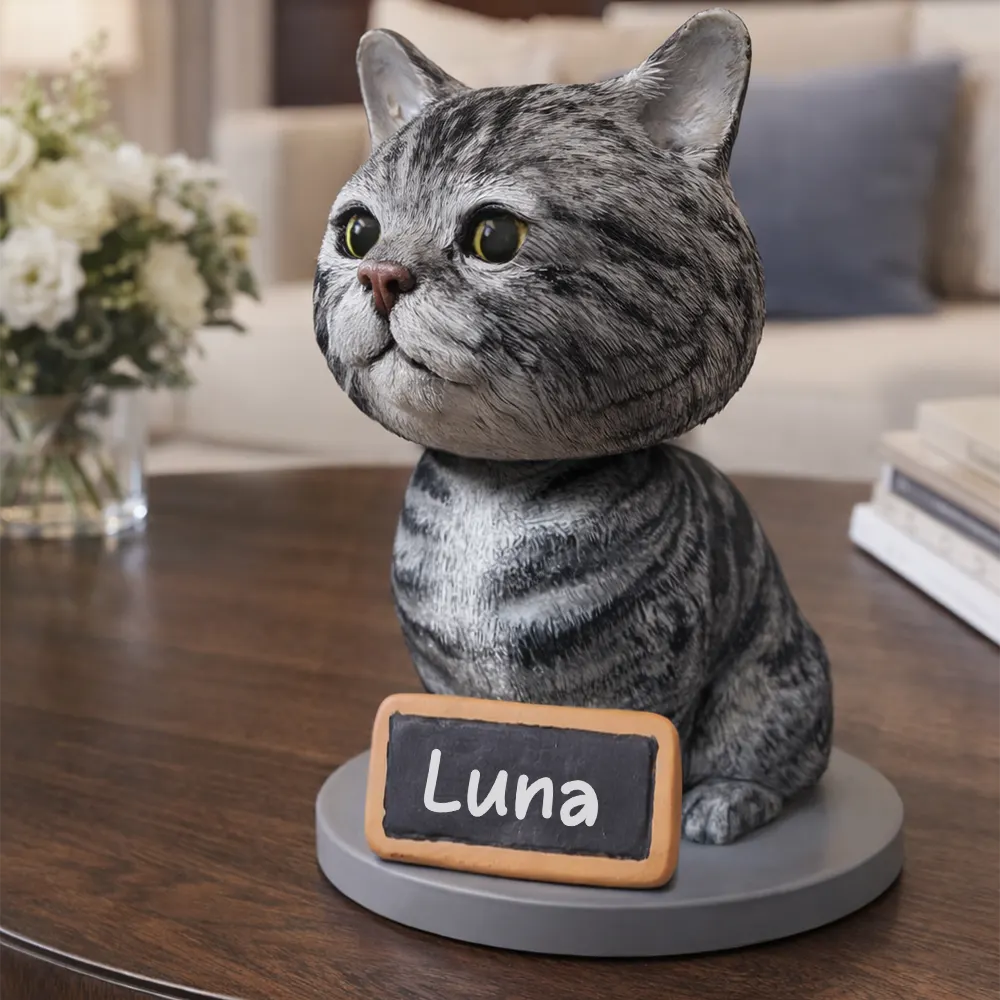 Pet Lovers,Pet Mom,Pet Dad,Cat Lovers,Cat Mom,Cat Dad,Dog Lovers,Dog Mom,Dog Dad,Happy - Custom Pet Bobblehead Full Body Figurine With Nameplate For Pet Moms Pet Dads - Personalized Bobblehead