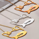 Dog Lovers,Cat Lovers,Pet Lovers,Love - Dog Cat Face Line Art With Name - Personalized Letter Necklace