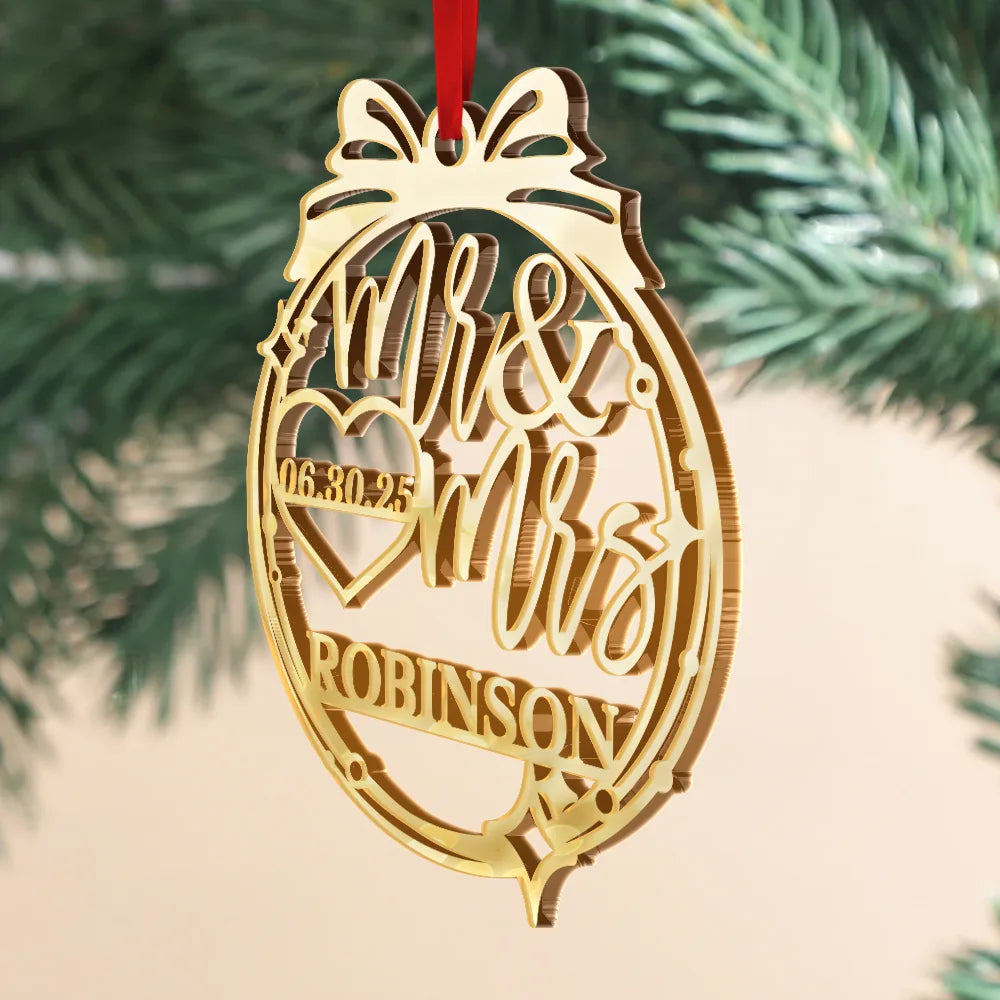Gift For Couples,Love,Christmas - Anniversary Wedding Mr And Mrs - Personalized DIY Mirror Acrylic Ornament