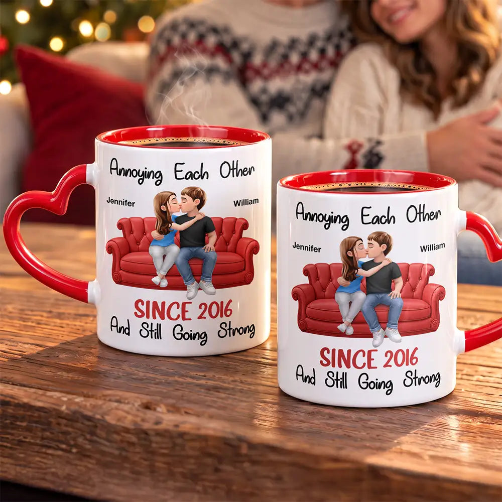 Christmas,Gift For Couples,Old Couples,Romantic,Vector - Anniversary Gift For Couples - Personalized Annoying Each Other Heart Handle Accent Mug