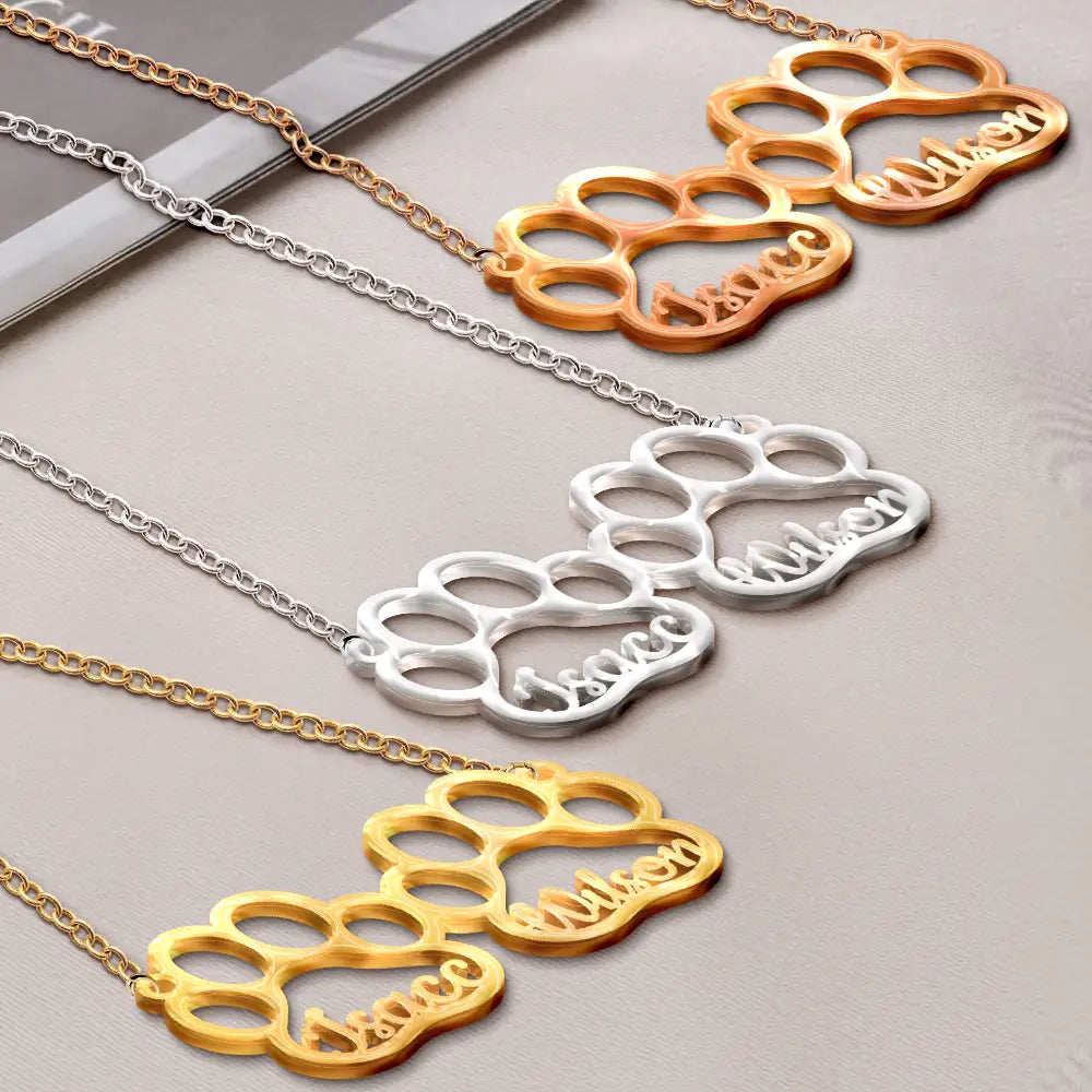 Dog Lovers,Cat Lovers,Pet Lovers,Love - Dog Pet Paw With Name - Personalized Letter Necklace