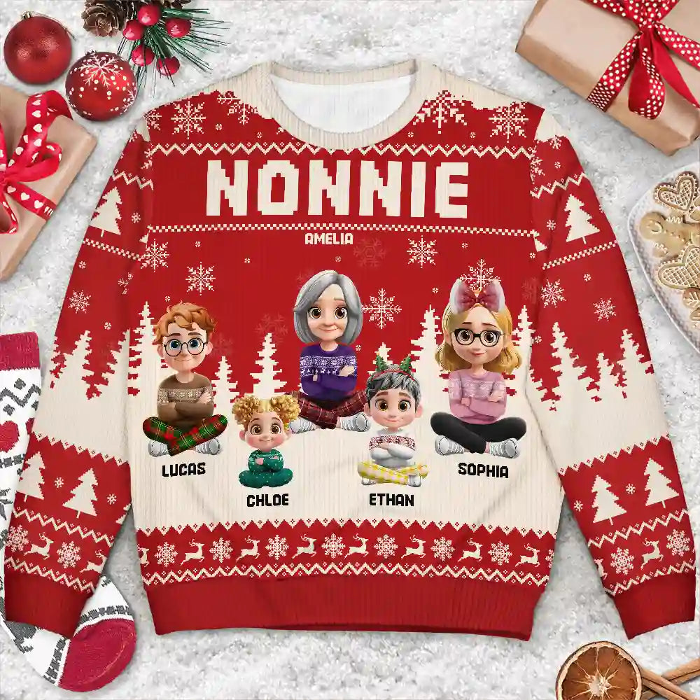 Gift For Grandma,Gift For Mother,Gift For Wife,Happy,Christma - Grandma Nana Mimi Grandkid 3D Effect - Personalized Unisex Ugly Sweater