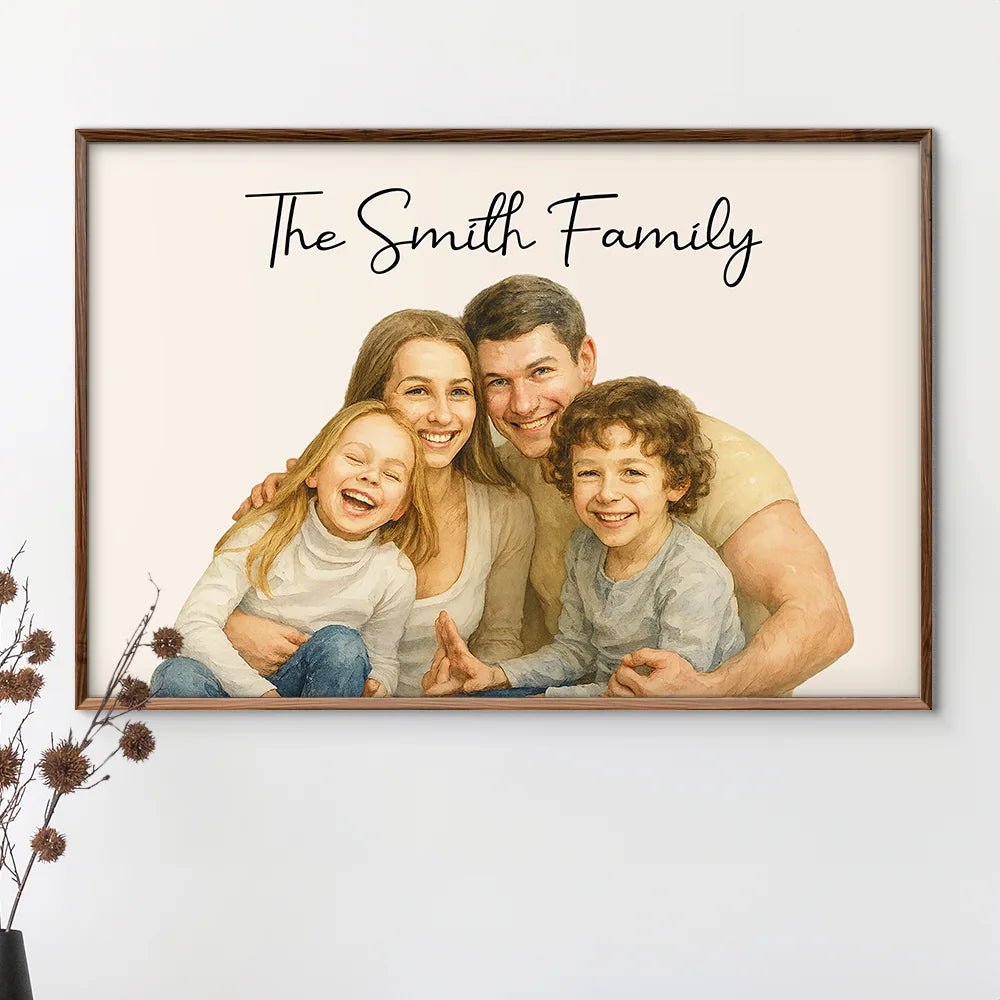 Happy,Family,Gift For Couples,Gift For Husband,Gift For Wife,Parents,Gift For Grandparents - Custom Photo Realistic Watercolor Art Happy Family Parents Grandparents - Personalized Poster
