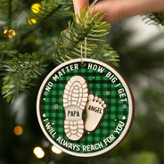 Gift For Father,Gift For Grandpa,Love,Christmas - Dad Grandpa Footsteps No Matter How Big We Get - Personalized 2-Layered Wooden Ornament