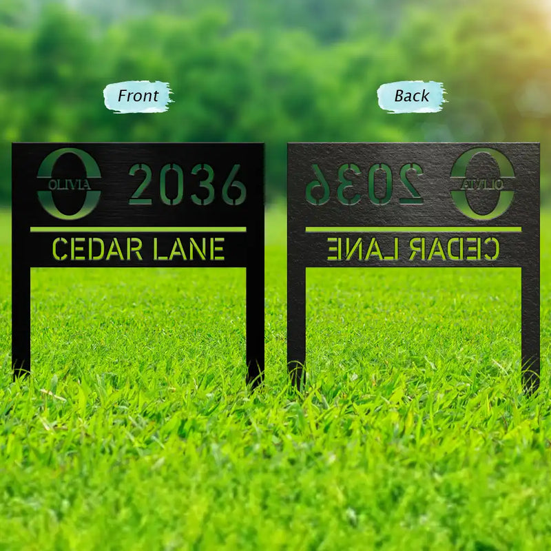 Family, Happy - Welcome House Address Number Sign - Personalized Metal Garden Stake