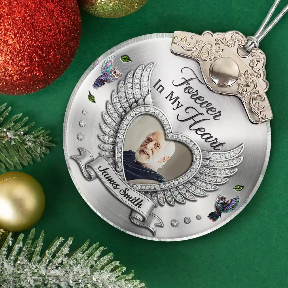 Sad,Memorial,Family,Parents,Gift For Grandparents,Christmas - Custom Photo I'm Always With You Memorial Metal Effect - Personalized Glass Ornament With Silver Cap