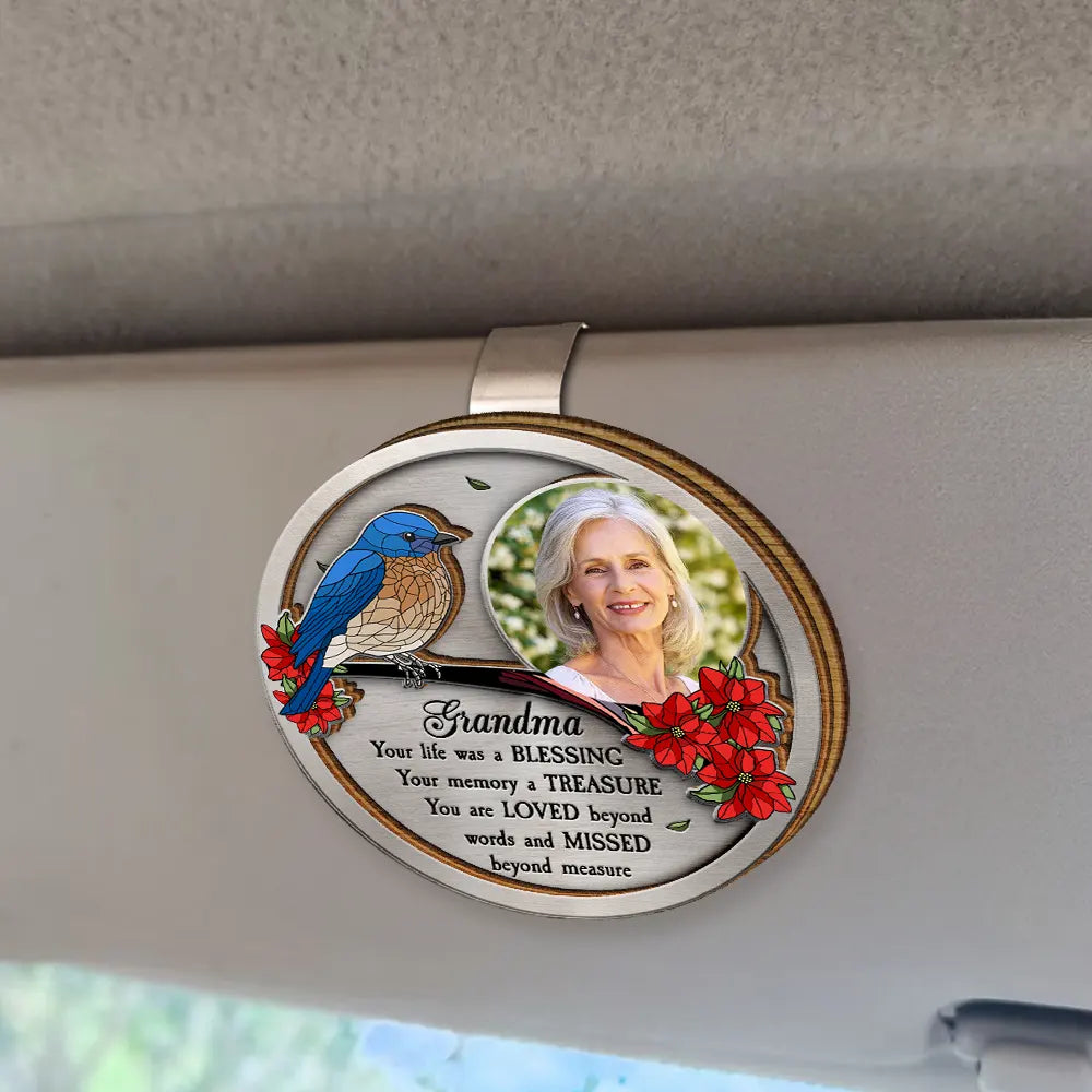 Memorial,Family,Gift For Grandparents,Parents - Custom Photo Dad Mom Your Life Was A Blessing Memorial - Personalized Custom Shaped Car Visor Clip