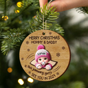 Baby Expecting Christmas On The Inside See You In - Personalized 2-Layered Wooden Ornament