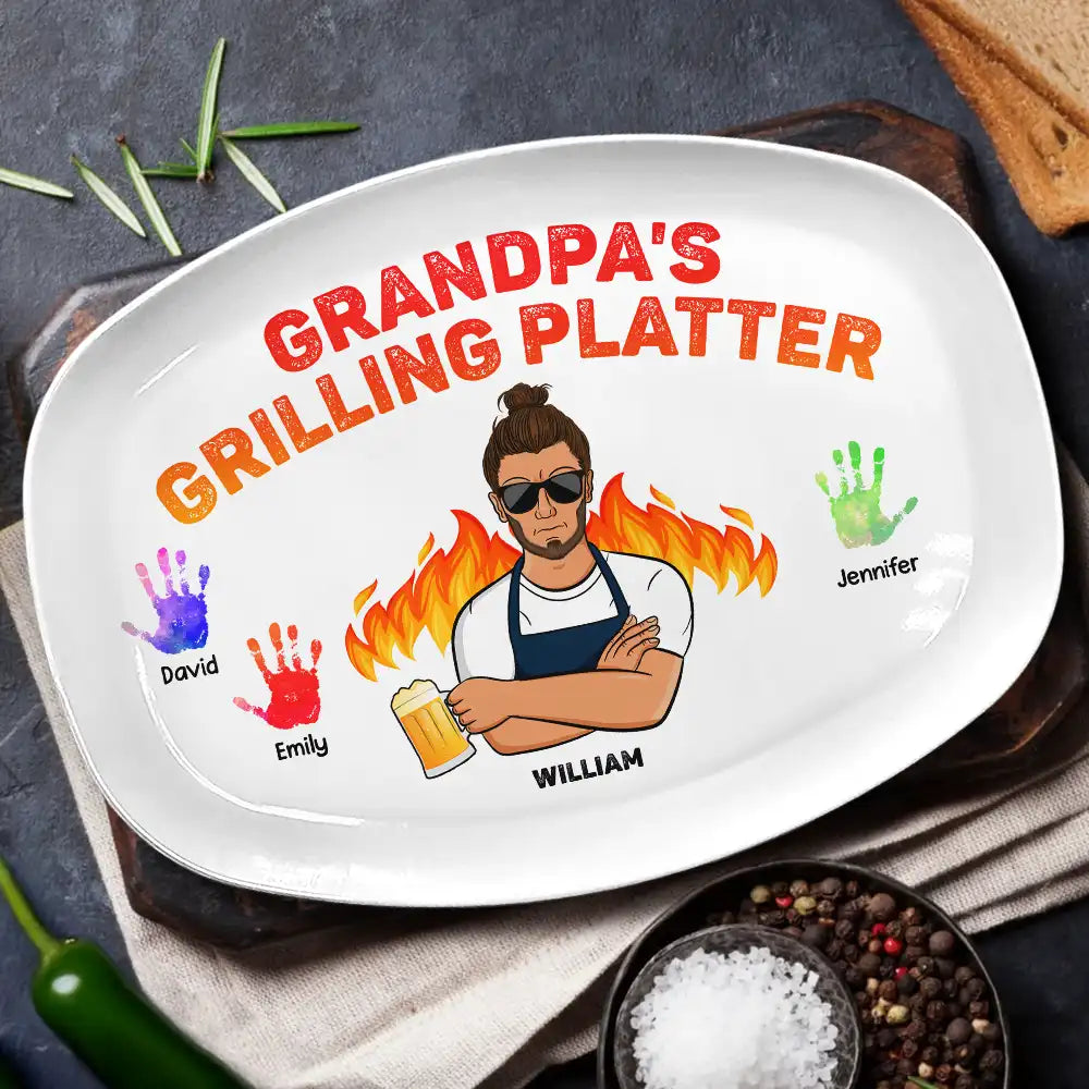 Daddy's Grilling Platter - Gift For Dad, Father, Grandfather, Grandpa - Personalized Plate