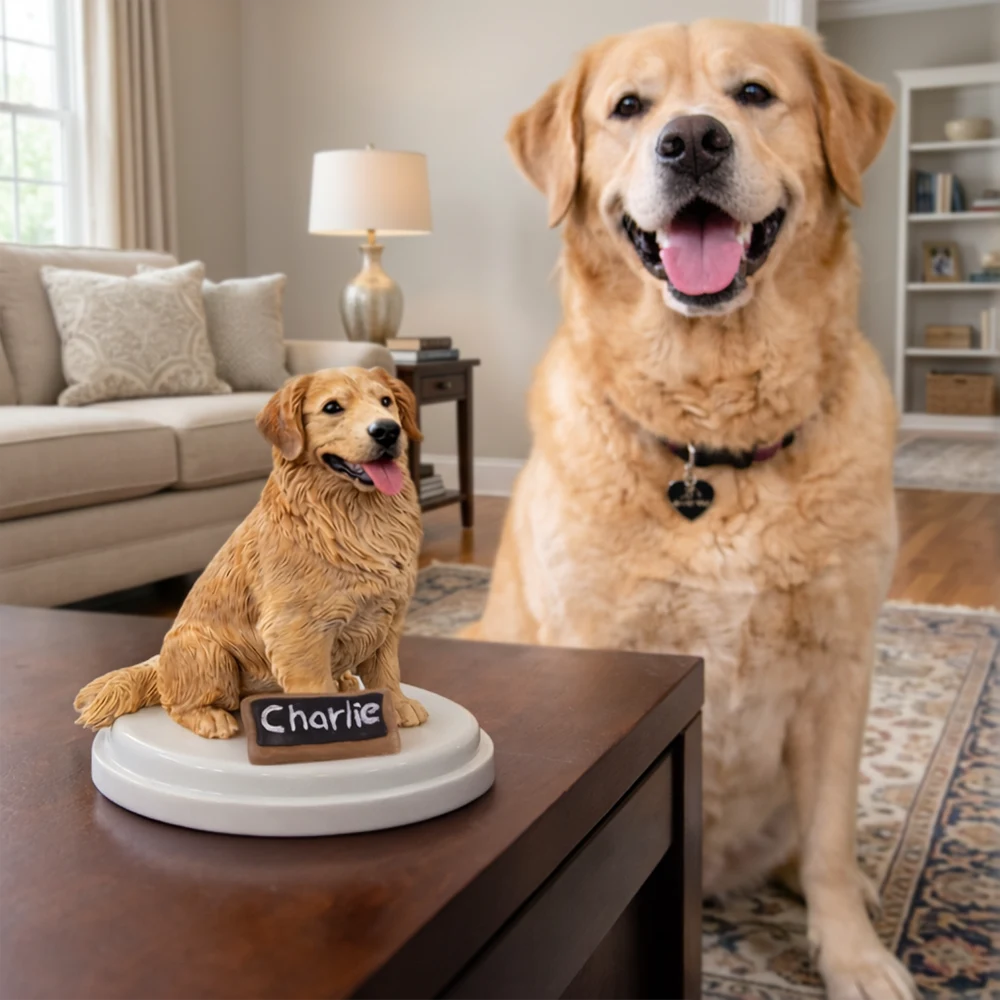 Pet Lovers,Pet Mom,Pet Dad,Cat Lovers,Cat Mom,Cat Dad,Dog Lovers,Dog Mom,Dog Dad,Happy - Custom Pet Figurine Full Body Sculpture With Nameplate For Pet Moms Pet Dads - Personalized Clay Figurine