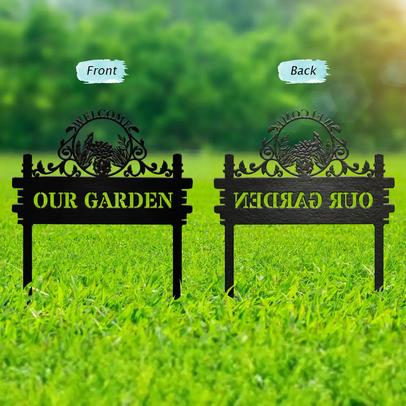 Gardening, Happy - Welcome Flower Vegetable Garden - Personalized Metal Garden Stake