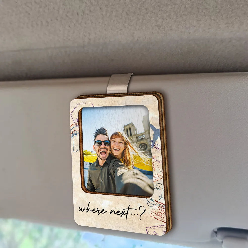 Gift For Couples,Gift For Wife,Gift For Husband,Gift For Girlfriend,Gift For Boyfriend,Travel,Love - Custom Photo And So The Adventure Begins Traveling Couple - Personalized Custom Shaped Car Visor Clip