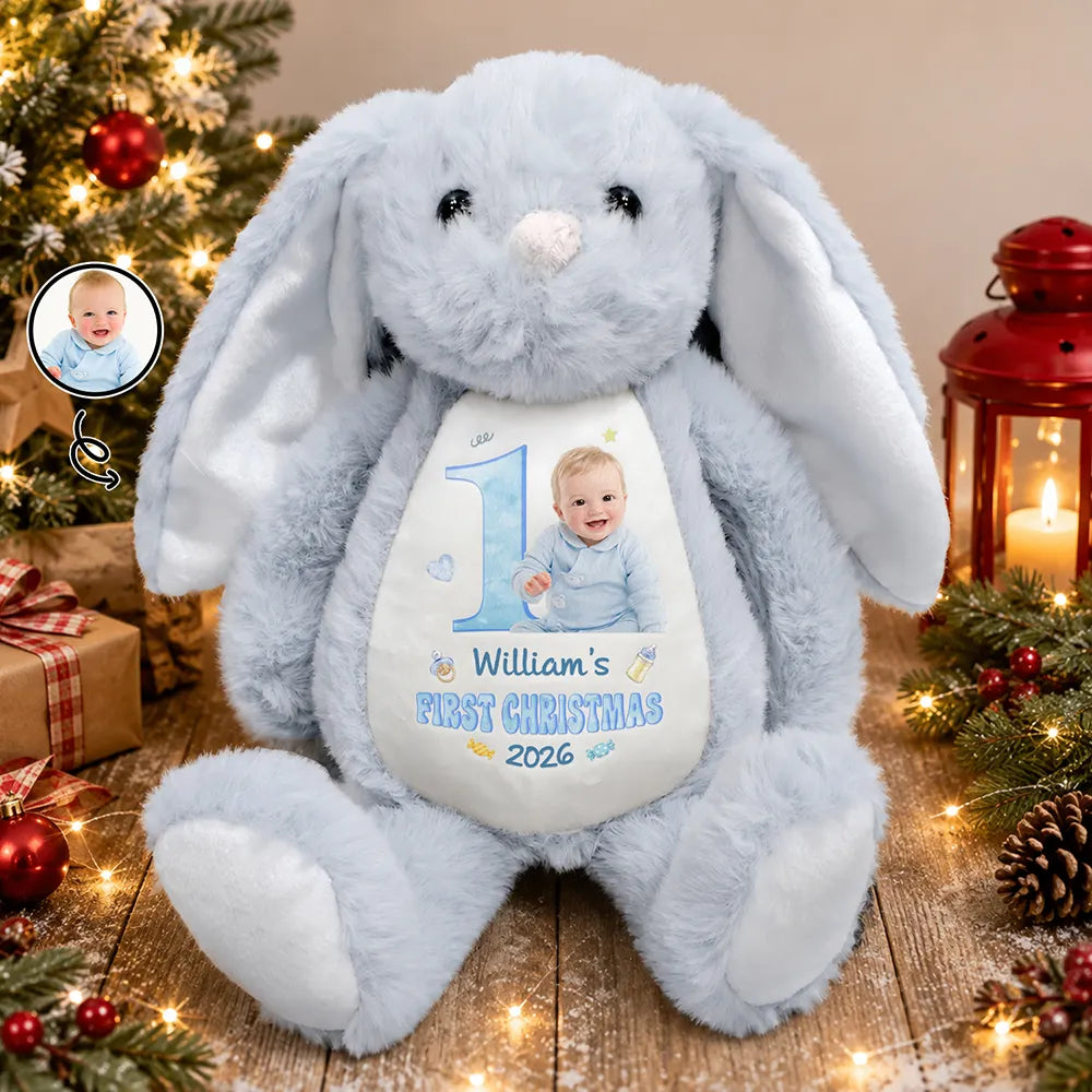 Adorable,Art Design,Gift For Kids,Photo - Cartoon Portrait - Custom Photo Cartoon Portrait Baby First Birthday Christmas Easter - Personalized Soft Toy Bunny