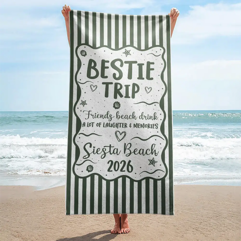 Gift For Bestie,Beach,Family,Happy,Icon - Girls Trip Family Trip On Vacation - Personalized Beach Towel