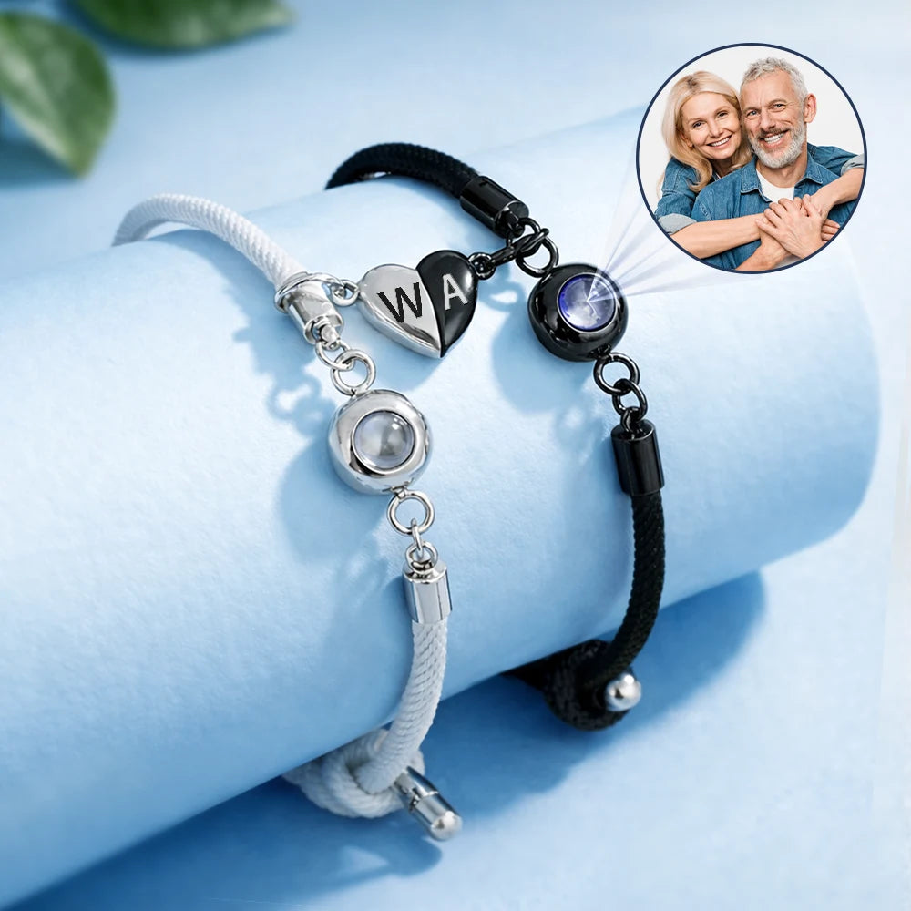 Gift For Couples,Old Couples,Gift For Husband,Gift For Wife,Gift For Boyfriend,Gift For Girlfriend,LGBT,Love - Custom Photo You And Me We Got This Couple - Personalized Photo Projection Bracelet Magnetic Initial