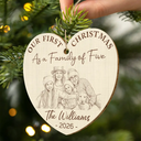 Parents,New Baby,Art Design,Christmas,Photo - Pencil Sketch - Remove BG,Happy - Custom Photo Pencil Sketch First Christmas As A Family Of Four - Personalized Custom Shaped Wooden Ornament