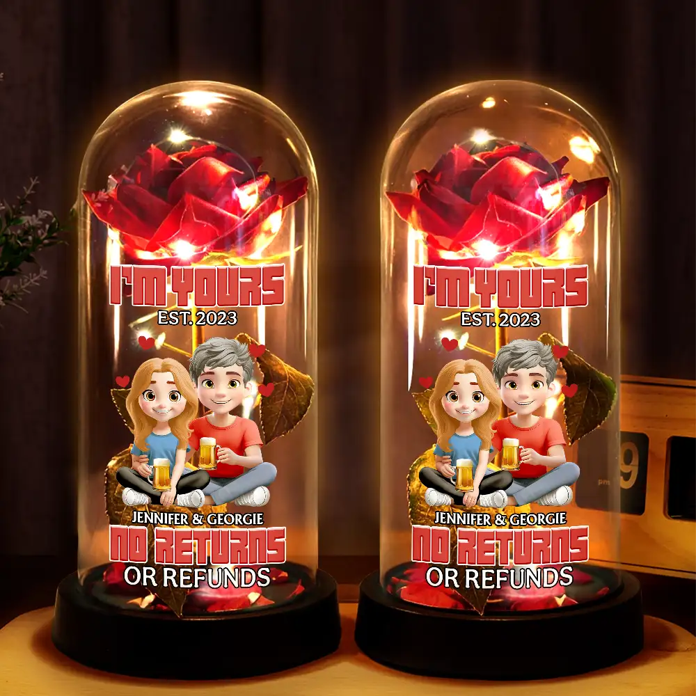 Gift For Couples, Gift For Husband, Gift For Wife, Gift For Boyfriend, Gift For Girlfriend, Love - 3D Effect Couple I'm Yours No Returns Or Refunds - Personalized Everlasting Rose Dome Lamp