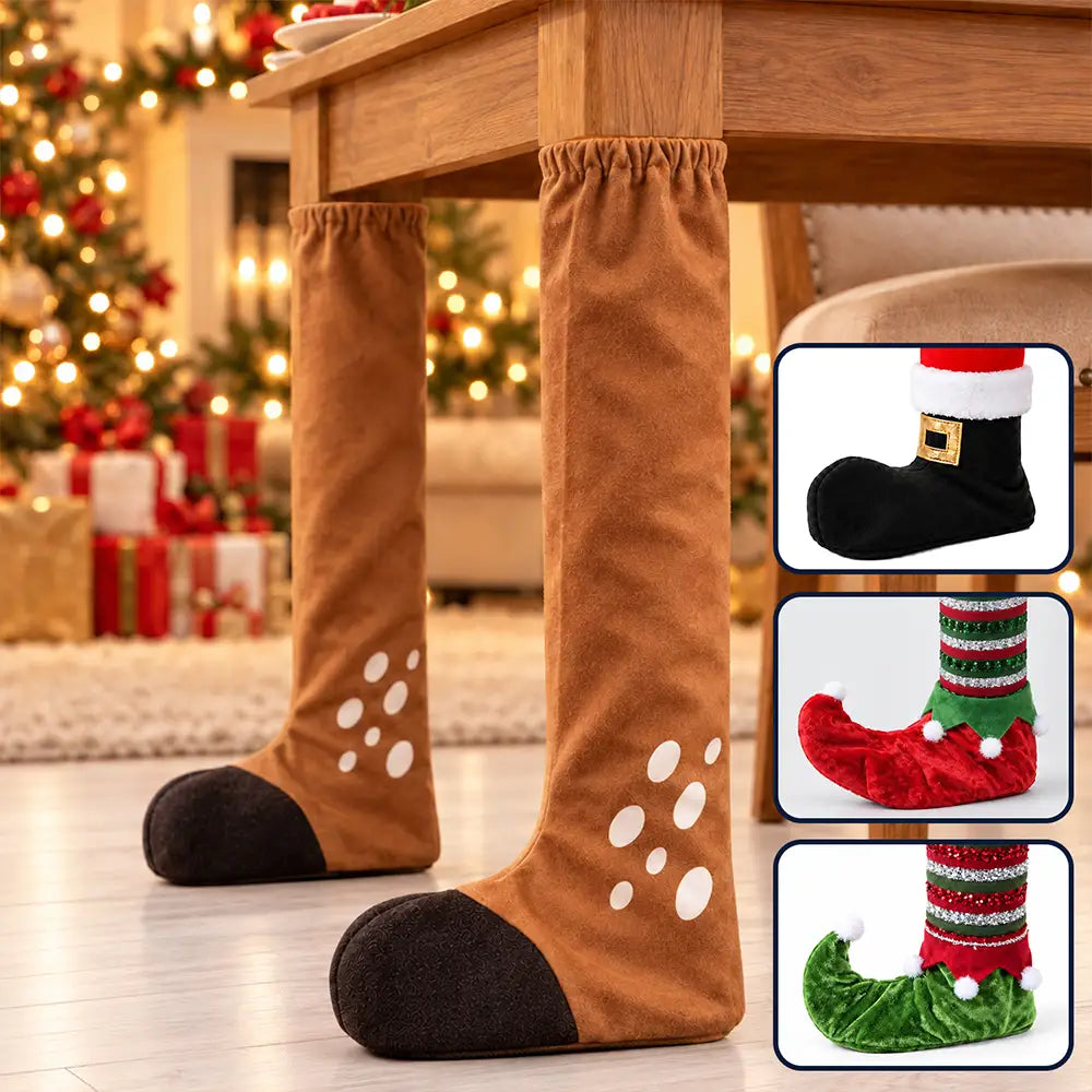 Christmas,Gift For Yourself,Gifts For Her,Gifts For Him,Indoor Decor,No Custom,Playful - Christmas Home Decor, Dining Room Gift For Family - Santa, Reindeer, Elf Boot Furniture Leg Cover