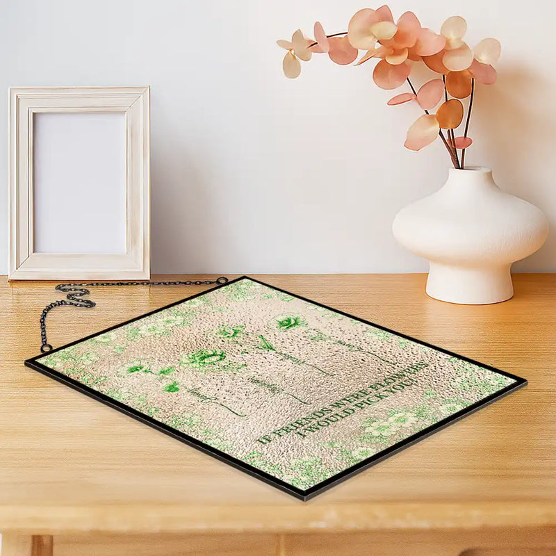 Gift For Bestie,Love - Toile De Jouy Butterfly Birth Flower Grow An Old Friend - Personalized Vertical Stained Glass Suncatcher