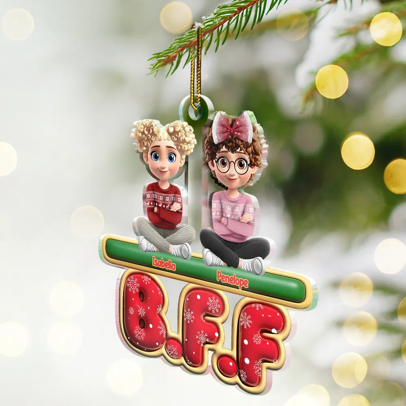 Gift For Bestie, Christmas, Happy, Gift For Sisters, Gift For Brothers, Gift For Sibling - Besties Friends Siblings Forever 3D Effect - Personalized Custom Shaped Acrylic Ornament