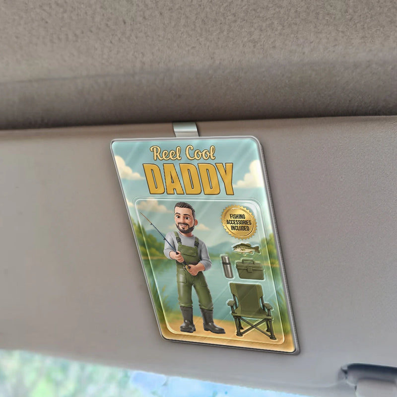 Gift For Father,Custom Photo,Fishing,Art Design,Playful,Photo - Toybox Figure - Custom Photo Toybox Figure Fishing Man Dad Grandpa Limited Edition - Personalized Custom Shaped Acrylic Car Visor Clip