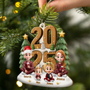 Family,Gift For Grandparents,Parents,Gift For Kids,Happy,Christmas,Non-Eng - 3D Effect Christmas Sitting Family - Personalized Custom Shaped Wooden Ornament