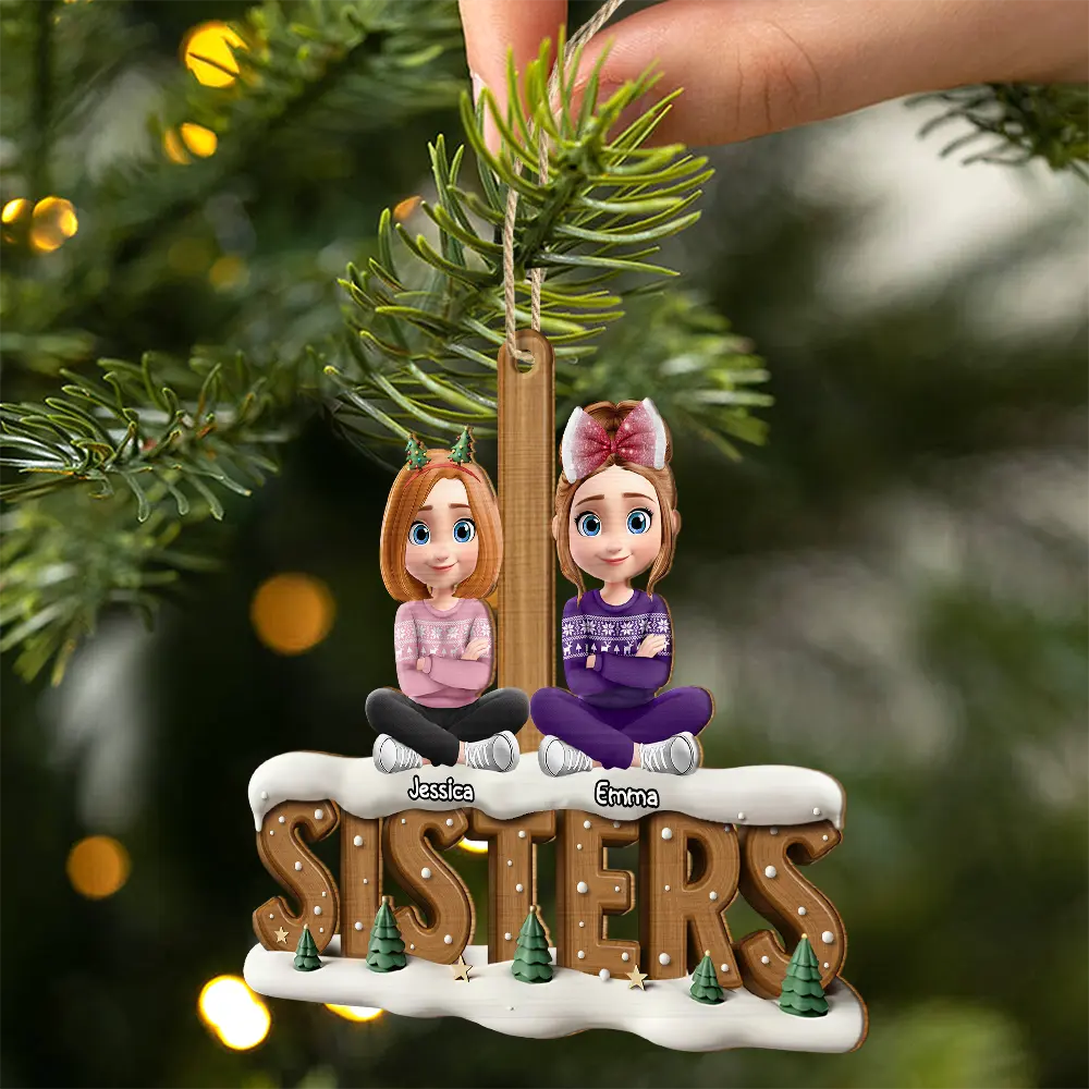 Happy, Gift For Bestie, Gifts For Colleagues, Gift For Sisters, Gift For Sibling, Gift For Brothers, Cousin, Christmas - Besties Sisters Colleagues Christmas Tree - Personalized Custom Shaped Wooden Ornament