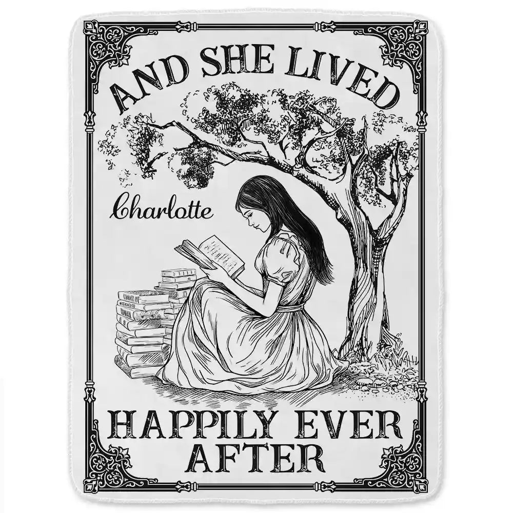 Reading,Gift For Yourself - And She Lived Happily Ever After Reading Chinoiserie Toile - Personalized Fleece Blanket, Sherpa Blanket
