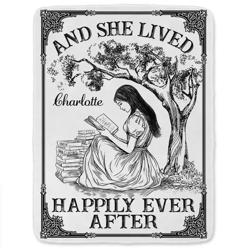 Reading,Gift For Yourself - And She Lived Happily Ever After Reading Chinoiserie Toile - Personalized Fleece Blanket, Sherpa Blanket