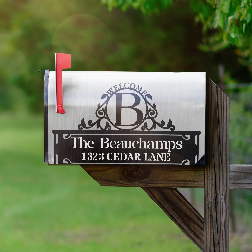 Family, Happy - Welcome Family Name Monogram - Personalized Mailbox Cover