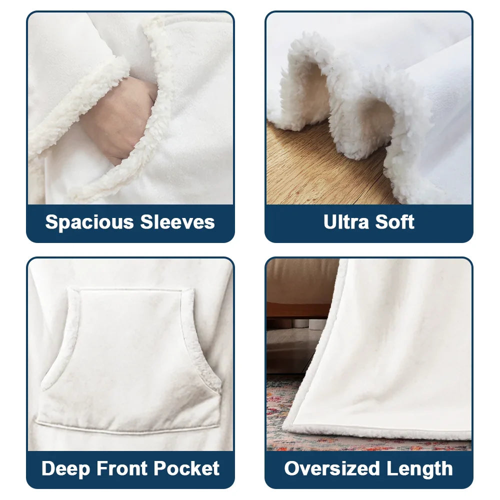 Gift For Grandpa,Gift For Grandma,Gift For Grandparents,Gift For Mother,Gift For Father,Happy - This Grandpa Dad Belongs To Kids Pet - Personalized Wearable Blanket With Sleeves