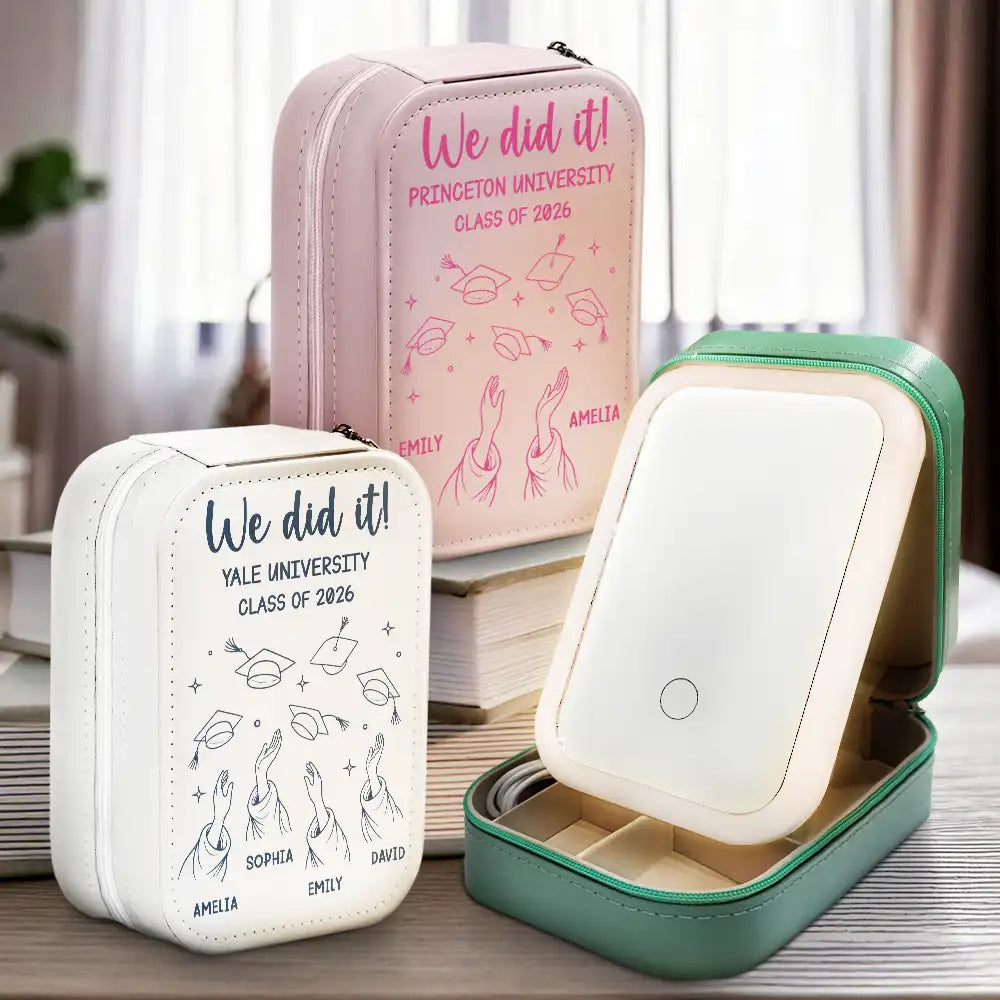 Gift For Bestie,Graduation,Happy,Icon - Graduation Cap Toss Celebration - Personalized Makeup Box With LED Mirror