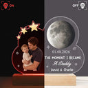 New Dad,Gift For Father,Happy,Love,Non-Eng,Photo,Moon Phase,Sentimental - Custom Photo Moon Phase The Moment I Became A Dad - Personalized 3D Led Light Wooden Base