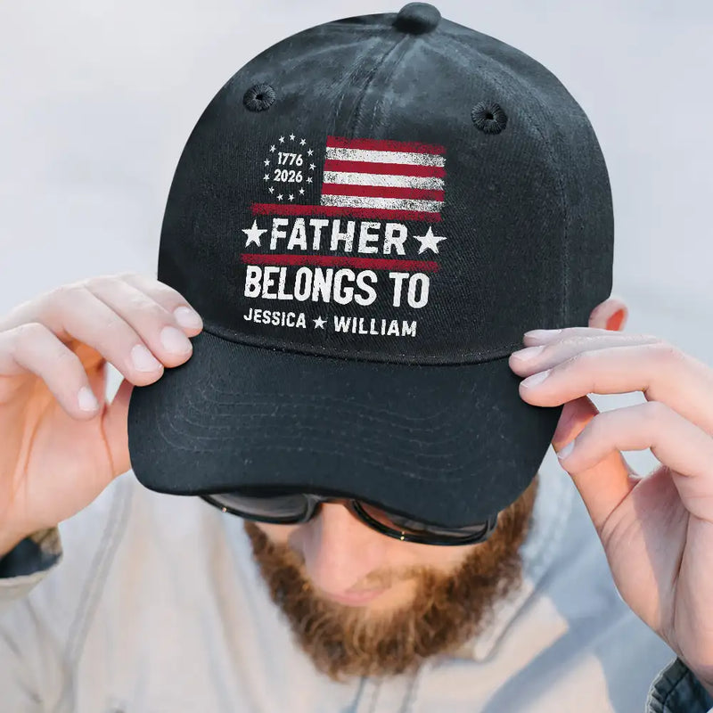 Gift For Husband,Gift For Men,Gift For Uncle,Gift For Grandpa,Gift For Father,Independence Day,Proud - This Grandpa Dad Belongs To Adorable Little Ones - Personalized Vintage Washed Denim Cap
