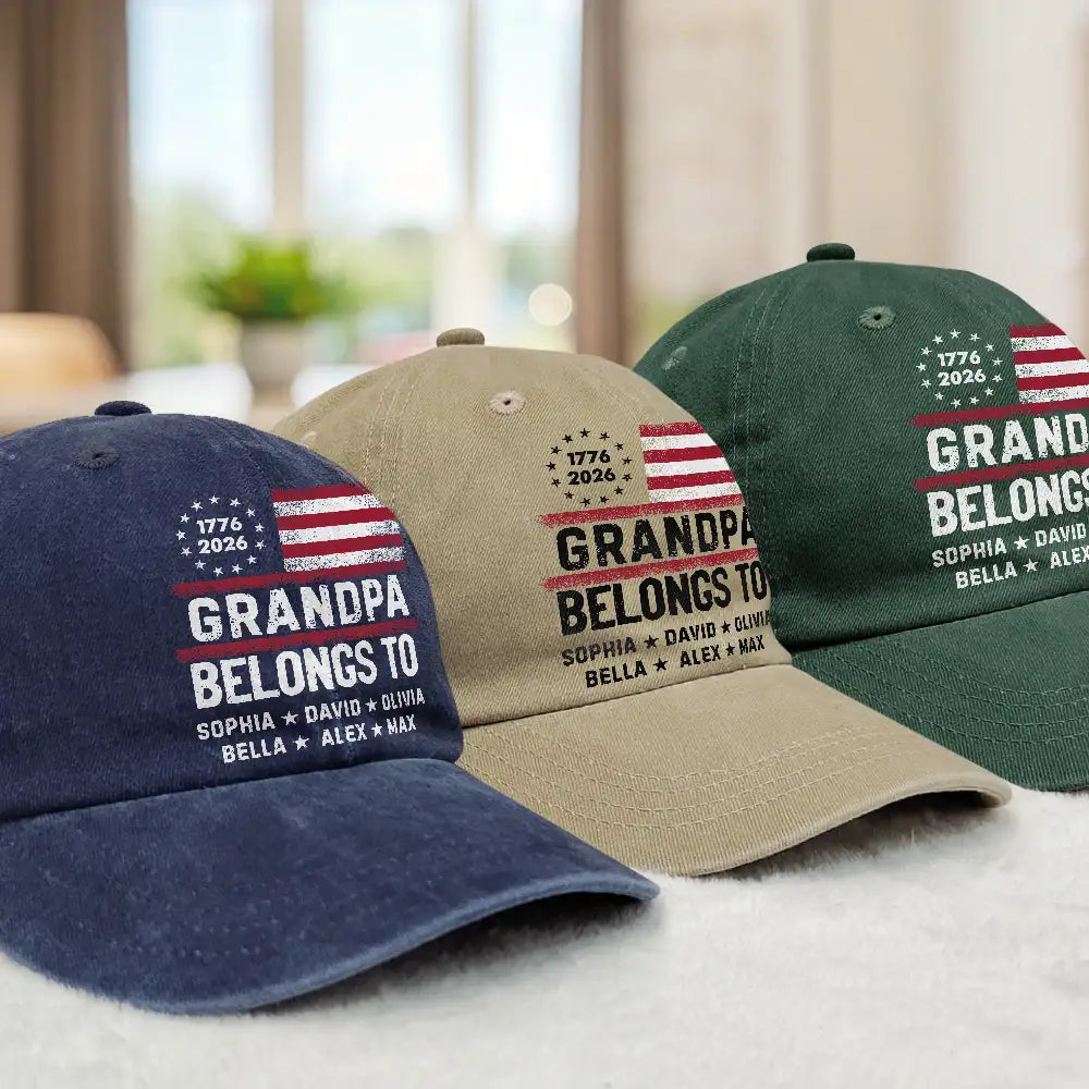 Gift For Husband,Gift For Men,Gift For Uncle,Gift For Grandpa,Gift For Father,Independence Day,Proud - This Grandpa Dad Belongs To Adorable Little Ones - Personalized Vintage Washed Denim Cap