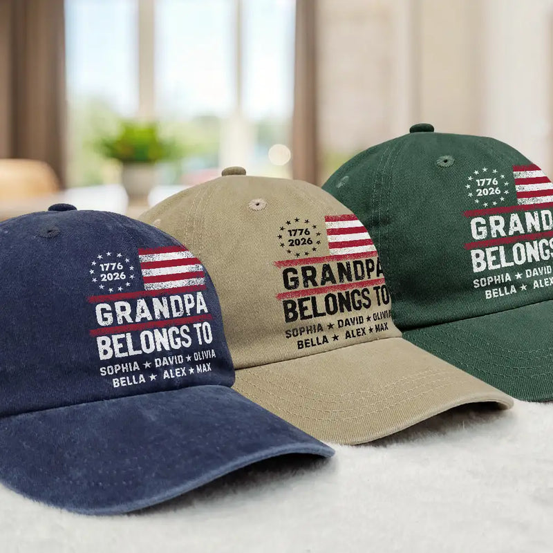 Gift For Husband,Gift For Men,Gift For Uncle,Gift For Grandpa,Gift For Father,Independence Day,Proud - This Grandpa Dad Belongs To Adorable Little Ones - Personalized Vintage Washed Denim Cap