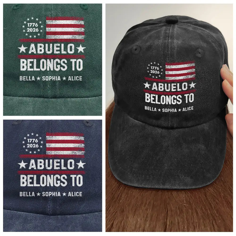 Gift For Husband,Gift For Men,Gift For Uncle,Gift For Grandpa,Gift For Father,Independence Day,Proud - This Grandpa Dad Belongs To Adorable Little Ones - Personalized Vintage Washed Denim Cap