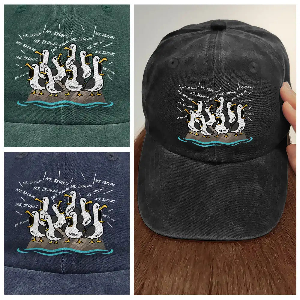 Gift For Grandpa,Gift For Father,Dad - Children,Grandpa - Grandkids,Mom - Children,Gift For Mother,Teacher,Non-Eng,Icon,Humorous - Funny Screaming Seagull - Personalized Vintage Washed Denim Cap