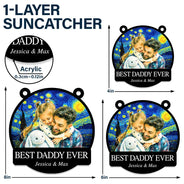 Gift For Father,Gift For Grandpa,Non-Eng,Photo - Starry Night,Proud - Custom Photo Starry Night Best Dad Papa Ever - Personalized Window Hanging Suncatcher Ornament