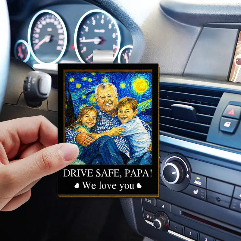Gift For Father,Gift For Grandpa,Non-Eng,Photo - Starry Night,Proud - Custom Photo Starry Night Drive Safe Daddy We Love You - Personalized Custom Shaped Car Visor Clip 
