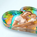 Gift For Wife,Gift For Mother,Gift For Grandma,Gift For Grandparents,Family,Love - Custom Photo Stained Glass Portrait Mom Grandma Parents Family - Personalized Heart Shaped Acrylic Plaque