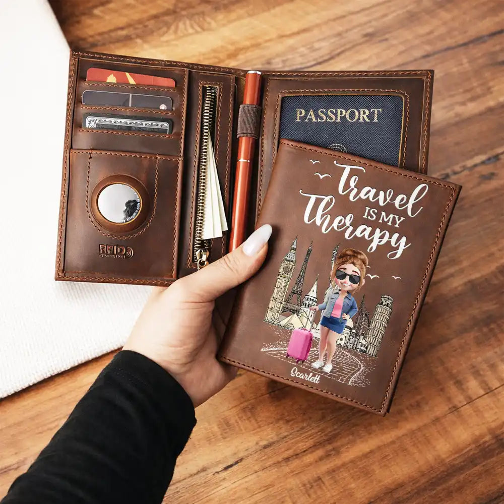 Gift For Yourself, Gift For Women, Gift For Men, Travel, Happy - All My Travel Crap - Personalized Leather Passport Holder