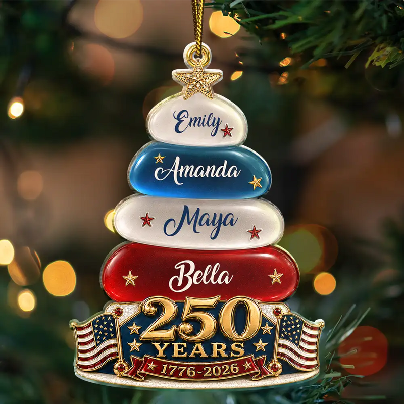 Independence Day,America 250th,Christmas,Proud,Family,Custom Text - Stars And Stripes Christmas Together We Make A Family Tree - Personalized Custom Shaped Acrylic Ornament