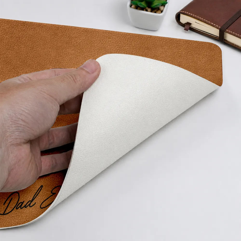Gift For Husband,Gift For Father,Dad - Children,Photo - Pencil Sketch,Sentimental - Custom Photo Pencil Sketch Family Portrait Best Grandpa Dad Ever - Personalized Leather Desk Mat
