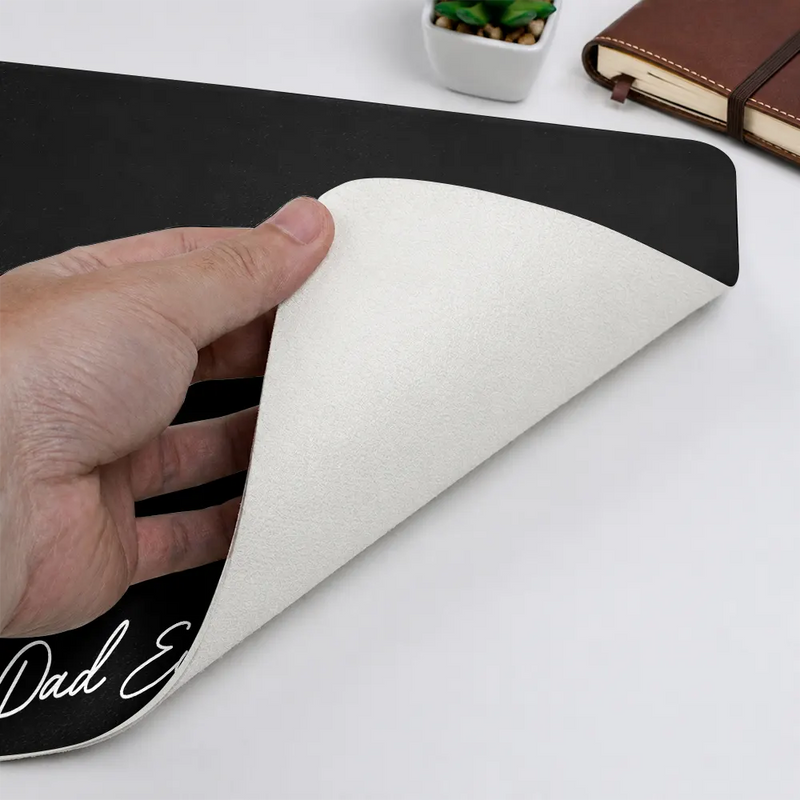 Gift For Husband,Gift For Men,Gift For Grandpa,Gift For Father,Dad - Sons,Dad - Children,New Dad,Grandpa - Grandkids,Photo - Pencil Sketch (Dark BG),Sentimental - Custom Photo White Pencil Sketch Art Best Dad Papa Ever We Love You - Personalized Leather Desk Mat