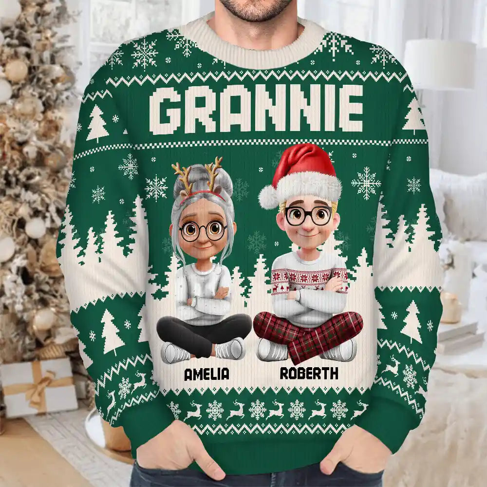 Gift For Grandma,Gift For Mother,Gift For Wife,Happy,Christma - Grandma Nana Mimi Grandkid 3D Effect - Personalized Unisex Ugly Sweater