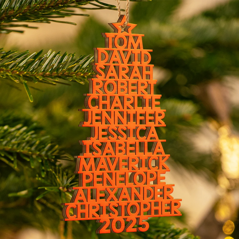Christmas,Top Market - Christmas Tree Family Bestie Coworker Custom Name Up To 17 Names - Personalized Custom Shaped Wooden Ornament